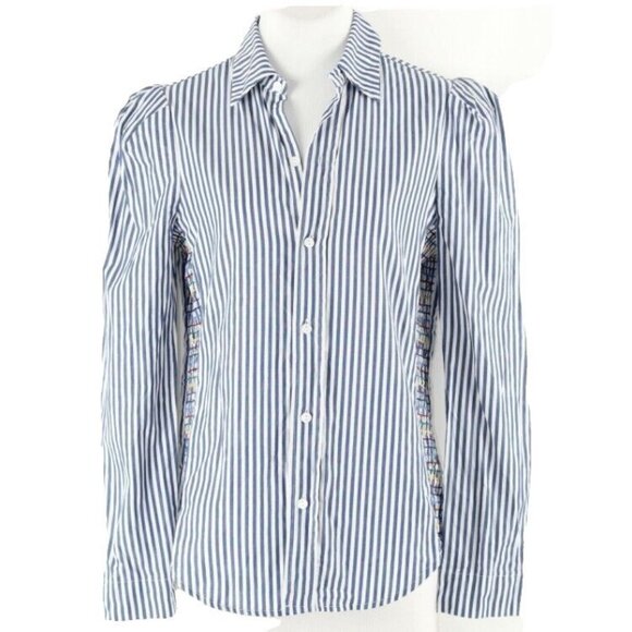 Greyson $298 Sz M Blue White Striped Multi Smock Side Trend Cotton Shirt Top